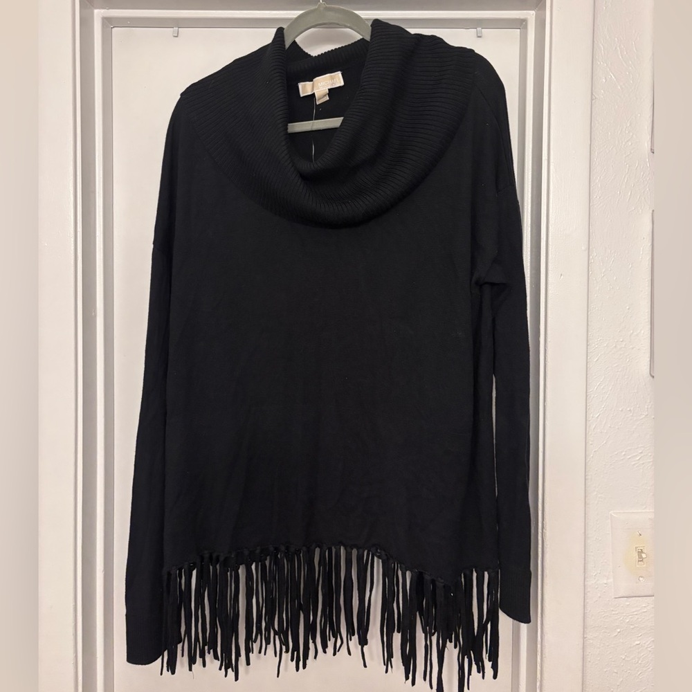 Michael Kors Black Cowl Neck Fringe Sweater